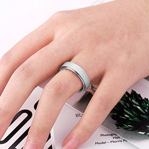 Titanium Stainless Steel Anxiety Ring Fidget Spinner Ring for Women Men Size 8 Width 6MM Silver Sand Blasted Finished