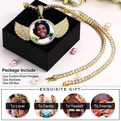 Personalized Photo Pendant Necklaces with Wings Angel Custom Picture Tennis Chain Memorial Golden Silver Rose Gold Jewelry Gift
