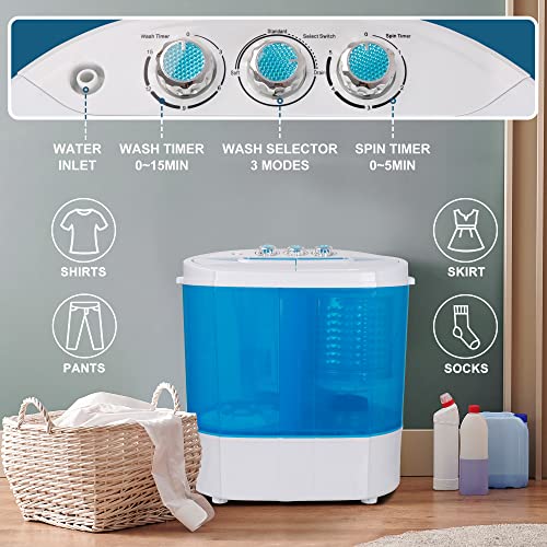 SUPER DEAL Portable Compact Washing Machine, Mini Twin Tub Washing Machine w/Washer&Spinner, Gravity Drain Pump and Drain Hose