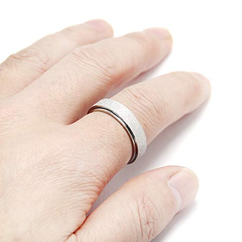Titanium Stainless Steel Anxiety Ring Fidget Spinner Ring for Women Men Size 8 Width 6MM Silver Sand Blasted Finished