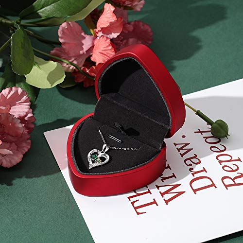 Love Jewelry Sterling Silver Personalized 2 Names Necklace with 2 Heart Simulated Birthstone Couple Pendant Necklace for Women (Rose Gold)