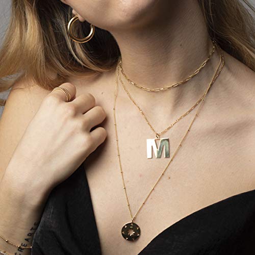 18k Gold Oval Link Chain Choker Paperclip Necklace North Star Charm Short Adjustable Layering Necklace Minimalist Jewelry for Women 16ââ