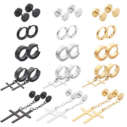 NEWITIN 15 Pairs Stainless Steel Cross Earrings Hinged Earrings Cross Dangle Hoop Cross Earrings for Men and Women
