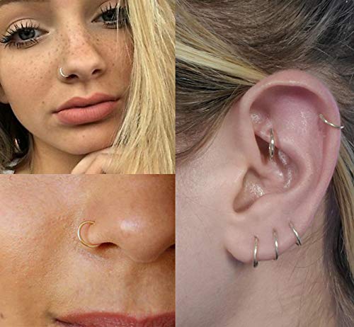 MODRSA 18G Stainless Steel Nose Rings Hoop L-Shaped Nose Rings Studs Screw Jeweled Tragus Cartilage Helix Rings Lip Septum Piercing Hoop Set 28pcs