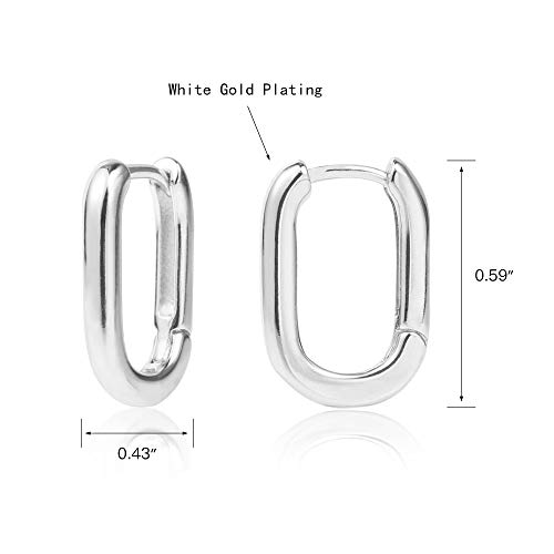 925 Sterling Silver Oval Huggie Hoop Earrings White Gold Plated U-Shaped Huggie Earrings for Women