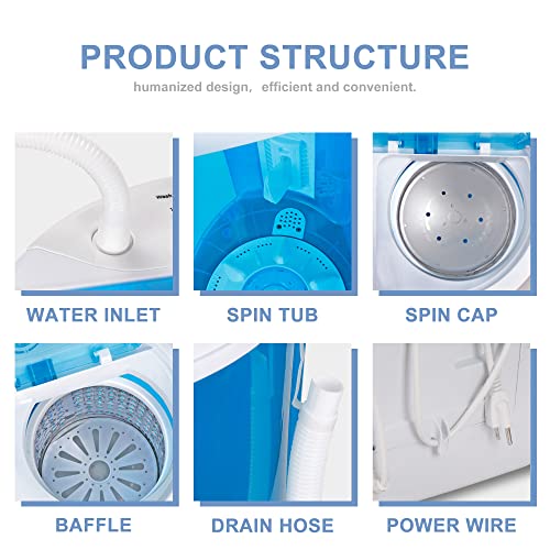 SUPER DEAL Portable Compact Washing Machine, Mini Twin Tub Washing Machine w/Washer&Spinner, Gravity Drain Pump and Drain Hose