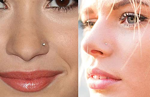 MODRSA 18G Stainless Steel Nose Rings Hoop L-Shaped Nose Rings Studs Screw Jeweled Tragus Cartilage Helix Rings Lip Septum Piercing Hoop Set 28pcs