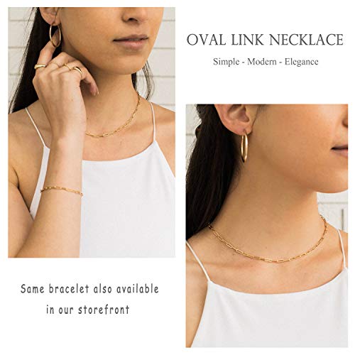 18k Gold Oval Link Chain Choker Paperclip Necklace North Star Charm Short Adjustable Layering Necklace Minimalist Jewelry for Women 16ââ