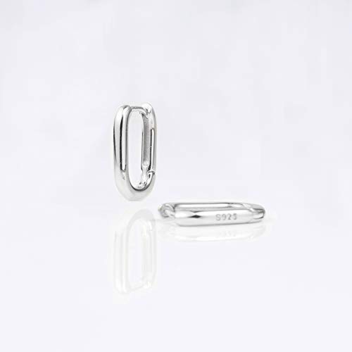 925 Sterling Silver Oval Huggie Hoop Earrings White Gold Plated U-Shaped Huggie Earrings for Women
