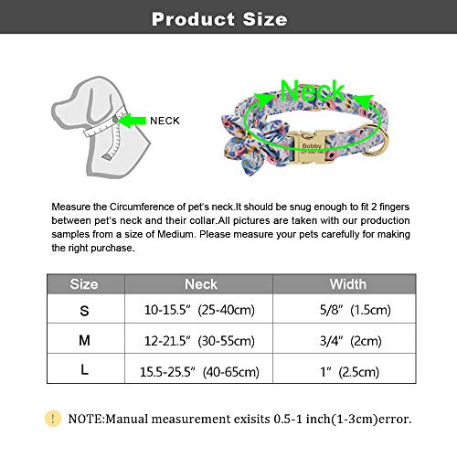 Beirui Custom Flower Girl Dog Collar for Female Dogs- Floral Pattern Engraved Pet Collars with Personalized Gold Buckle(Blue Pattern, S)