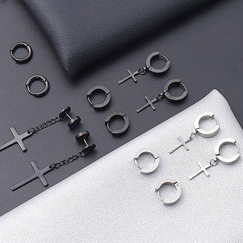NEWITIN 15 Pairs Stainless Steel Cross Earrings Hinged Earrings Cross Dangle Hoop Cross Earrings for Men and Women