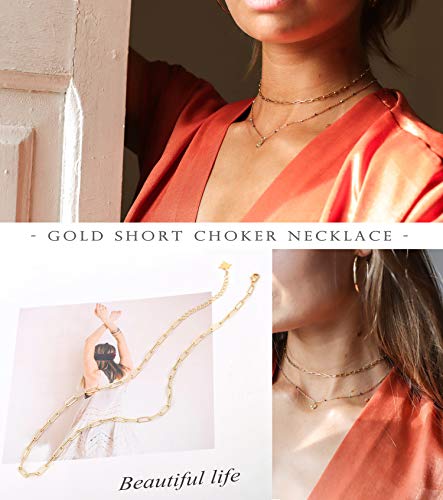 18k Gold Oval Link Chain Choker Paperclip Necklace North Star Charm Short Adjustable Layering Necklace Minimalist Jewelry for Women 16ââ