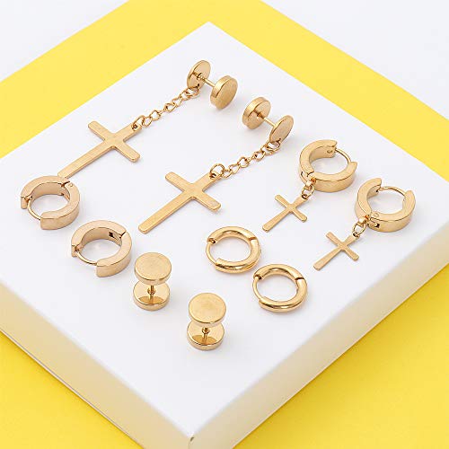 NEWITIN 15 Pairs Stainless Steel Cross Earrings Hinged Earrings Cross Dangle Hoop Cross Earrings for Men and Women