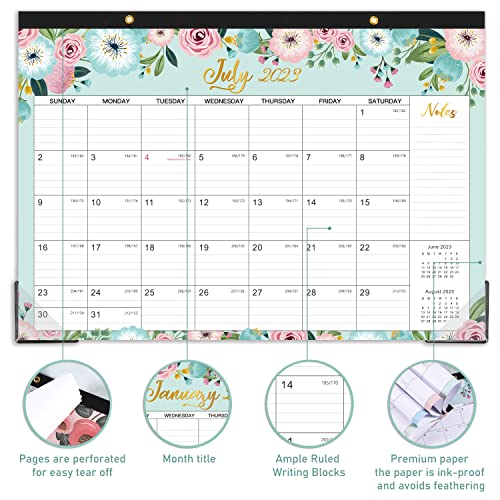 2021-2022 Desk Calendar - 18 Monthly Desk/Wall Calendar 2-in-1,16.8" x 12", July 2021 - December 2022, Thick Paper with Corner Protectors, Large Ruled Blocks - Floral
