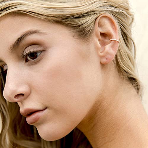 PAVOI 14K Gold Plated 925 Sterling Silver Cubic Zirconia Sparkling Round Huggie Ear Cuff Earrings in Rose Gold, White Gold and Yellow Gold