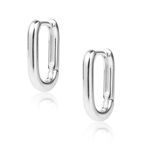 925 Sterling Silver Oval Huggie Hoop Earrings White Gold Plated U-Shaped Huggie Earrings for Women