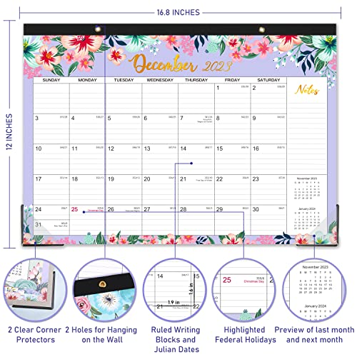 2021-2022 Desk Calendar - 18 Monthly Desk/Wall Calendar 2-in-1,16.8" x 12", July 2021 - December 2022, Thick Paper with Corner Protectors, Large Ruled Blocks - Floral