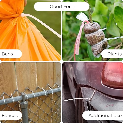 12" Inch Zip Ties White (100 Pack), 40lb Strength, Nylon Cable Wire Ties, By Bolt Dropper.