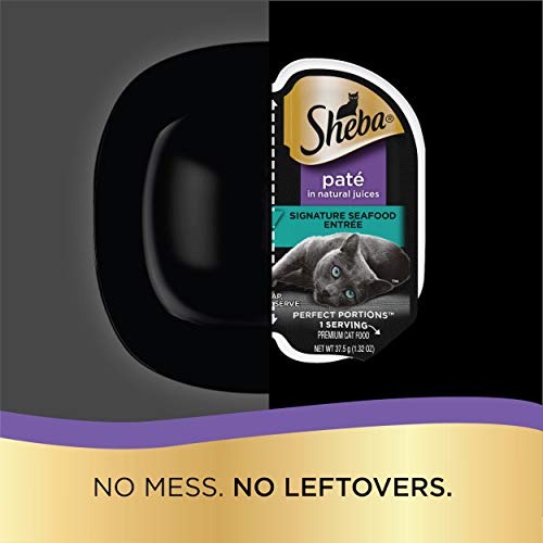 SHEBA Wet Cat Food Pate Variety Pack, Signature Seafood, Delicate Salmon and Tender Whitefish & Tuna Entrees,. PERFECT PORTIONS Twin-Pack Trays,48 serving, 2.6 Oz (Pack of 24)