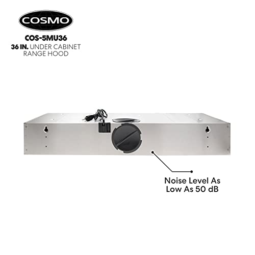 COSMO COS-5MU36 Under Cabinet Range Hood Ductless Convertible Duct, Slim Kitchen Stove Vent with, 3 Speed Exhaust Fan, Reusable Filter and LED Lights in Stainless Steel (36 inch)
