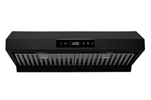 Hauslane | Chef Series 30" PS18 Under Cabinet Range Hood, Matte Black | Pro Performance | Contemporary Design, Touch Screen, Dishwasher Safe Baffle Filters, LED Lamps, 3-Way Venting