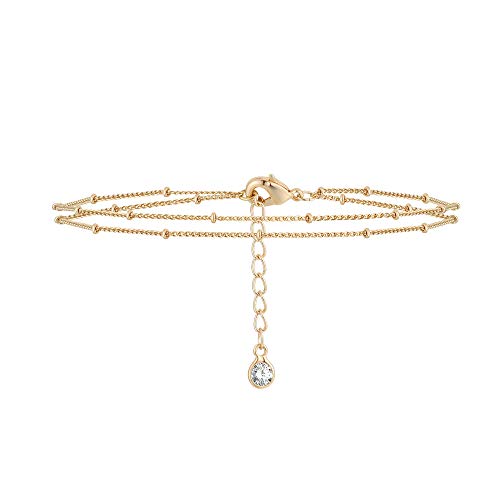 Gold Layered Dainty Bead Chain Bracelet for Women,14K Gold Plated Cute Tiny Double chain Layered Satellite Chain Bracelet for Women