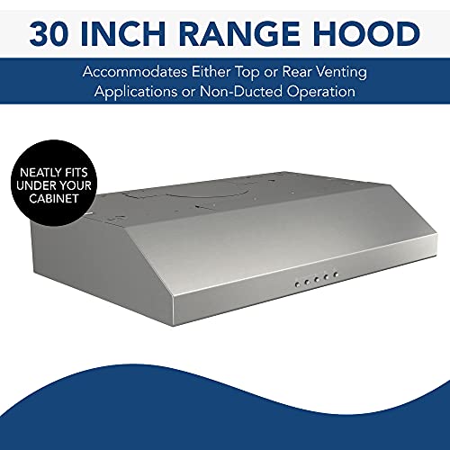Broan-NuTone BCSQ130SS Three-Speed Glacier Under-Cabinet Range Hood with LED Lights ADA Capable, 1.5 Sones, 375 Max Blower CFM, 30", Stainless Steel