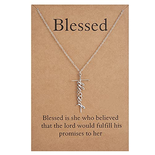 Lcherry Blessed Cross Pendant Necklace Stainless Steel Cross Necklace Religious Jewelry for Women
