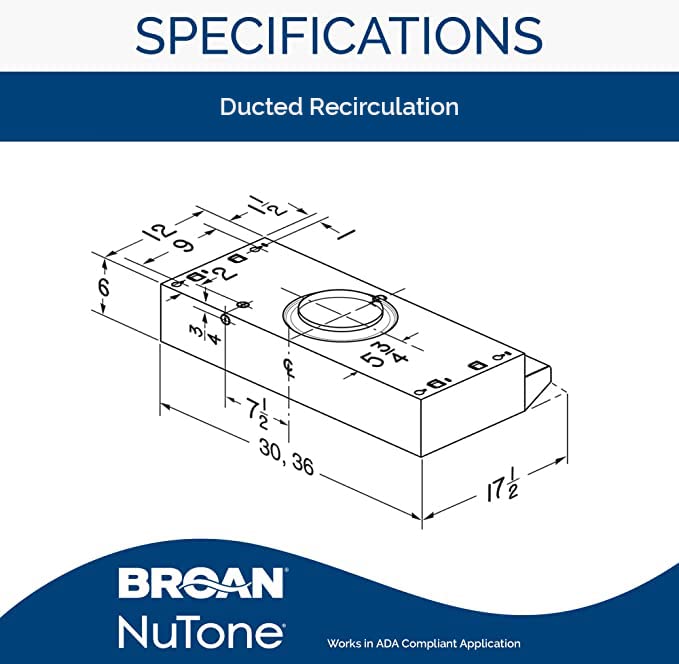 Broan-NuTone 423001 30" White Ducted Convertible Range Hood Insert with Light, Exhaust Fan for Under Cabinet, Inch