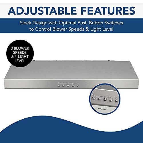 Broan-NuTone BCSQ130SS Three-Speed Glacier Under-Cabinet Range Hood with LED Lights ADA Capable, 1.5 Sones, 375 Max Blower CFM, 30", Stainless Steel