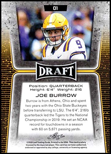 2020 Leaf Draft #1 Joe Burrow RC - LSU Tigers (RC - Rookie Card) NM-MT NFL Football Card