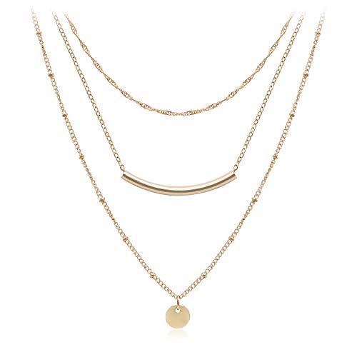 Layered Coin Tube Pendant Choker Necklace for Women Girls Dainty Gold Plated Layering Chain Neckalce Set