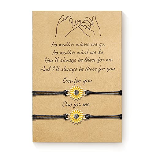 DESIMTION Sunflower Bracelet Pinky Promise Best Friend Bracelet for 2 Friendship Bracelet Sunflower Jewelry Gifts for Teen Girls Matching Bracelets