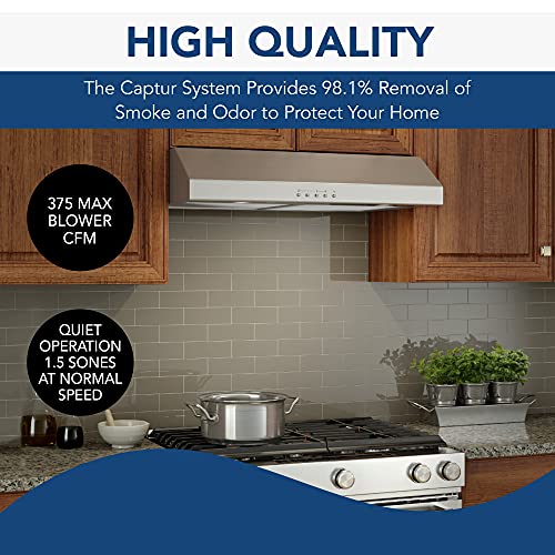 Broan-NuTone BCSQ130SS Three-Speed Glacier Under-Cabinet Range Hood with LED Lights ADA Capable, 1.5 Sones, 375 Max Blower CFM, 30", Stainless Steel