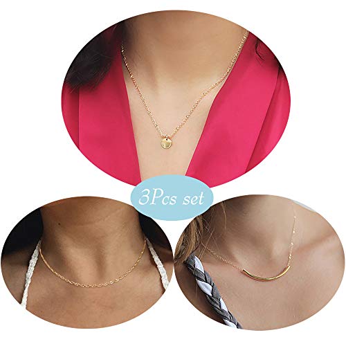 Layered Coin Tube Pendant Choker Necklace for Women Girls Dainty Gold Plated Layering Chain Neckalce Set