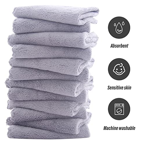 Baby Washcloths 12 Pack 12x12 Inches- Microfiber Coral Fleece Extra Absorbent and Soft for Newborns, Infants and Toddlers - Sensitive Skin and Newborn - Ideal Baby Shower Gift