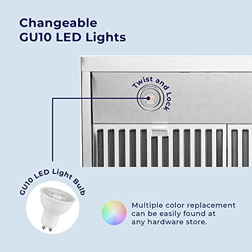 Hauslane | Chef Series 30" PS18 Under Cabinet Range Hood, Matte Black | Pro Performance | Contemporary Design, Touch Screen, Dishwasher Safe Baffle Filters, LED Lamps, 3-Way Venting