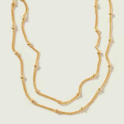 Gold Layered Dainty Bead Chain Bracelet for Women,14K Gold Plated Cute Tiny Double chain Layered Satellite Chain Bracelet for Women