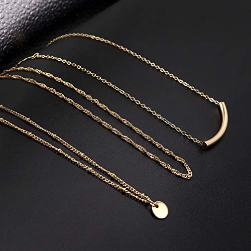Layered Coin Tube Pendant Choker Necklace for Women Girls Dainty Gold Plated Layering Chain Neckalce Set
