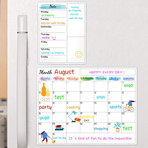 Dry Erase Fridge Magnetic Calendar - White Board Magnetic Calendar for Refrigerator Wall Home Kitchen Decor, 15"x 11.5", Grocery List Magnet Pad for Fridge