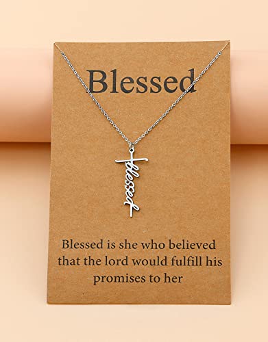 Lcherry Blessed Cross Pendant Necklace Stainless Steel Cross Necklace Religious Jewelry for Women