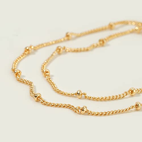 Gold Layered Dainty Bead Chain Bracelet for Women,14K Gold Plated Cute Tiny Double chain Layered Satellite Chain Bracelet for Women