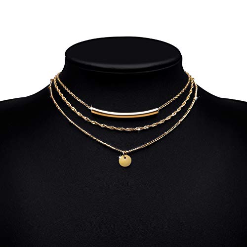 Layered Coin Tube Pendant Choker Necklace for Women Girls Dainty Gold Plated Layering Chain Neckalce Set