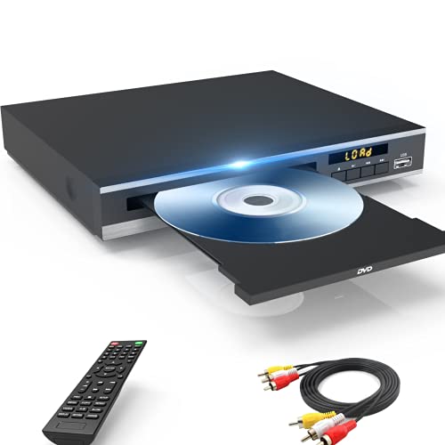 DVD Player for TV, Region Free DVD Players for CD/DVD's,Compact DVD Player Supports NTSC/PAL System with AV Stable Outputs/USB 128G Input, Contains Remote Control&AV Cable for Any Tv's