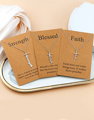 Lcherry Blessed Cross Pendant Necklace Stainless Steel Cross Necklace Religious Jewelry for Women