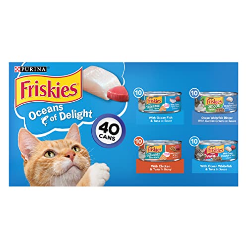 Purina Friskies Wet Cat Food Variety Pack, Oceans of Delight Flaked & Prime Filets - 5.5 oz. - 40 Cans (1 Pack)
