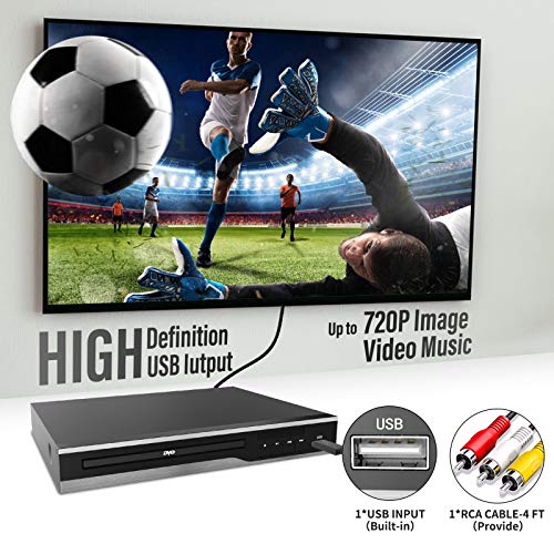 DVD Player for TV, Region Free DVD Players for CD/DVD's,Compact DVD Player Supports NTSC/PAL System with AV Stable Outputs/USB 128G Input, Contains Remote Control&AV Cable for Any Tv's