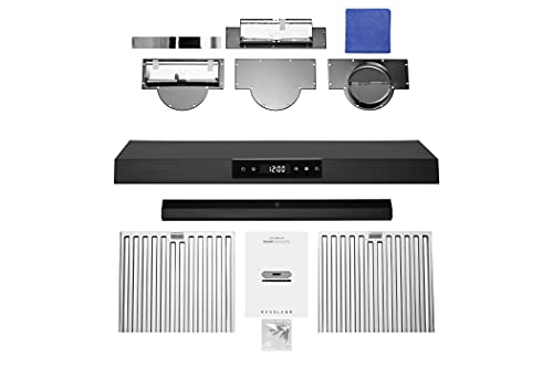 Hauslane | Chef Series 30" PS18 Under Cabinet Range Hood, Matte Black | Pro Performance | Contemporary Design, Touch Screen, Dishwasher Safe Baffle Filters, LED Lamps, 3-Way Venting