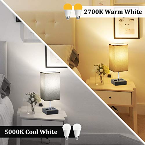 Set of 2 Bedside Lamp, Touch Control USB Table Lamp with 4 Bulbs,3 Way Dimmable Nightstand Lamp with 2 USB Ports & AC Outlet, Desk Lamps for Bedrooms Living Room, Small Table Lamp, Beige Fabric Shade