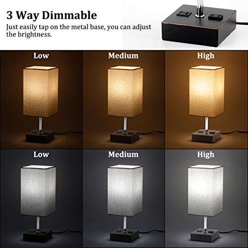 Set of 2 Bedside Lamp, Touch Control USB Table Lamp with 4 Bulbs,3 Way Dimmable Nightstand Lamp with 2 USB Ports & AC Outlet, Desk Lamps for Bedrooms Living Room, Small Table Lamp, Beige Fabric Shade